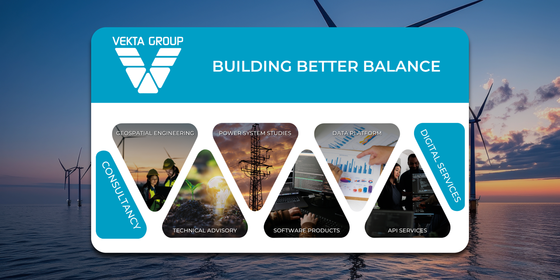 Vekta Group campaign card showing consultancy, software products, and digital services.